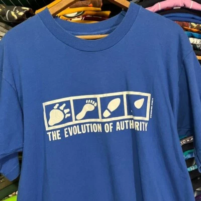 80s vintage girl boss evolution of authority footprint novelty shirt L - Image 1 of 4