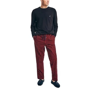 Nautica Men's Red/Black Plaid Soft Fleece Classic Fit Lounge Pajama Pants Size L - Picture 1 of 4