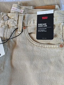 Levi's Ribcage Wide Leg High Rise Tan Denim Jeans Women's Size 28x32 - Picture 1 of 14