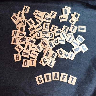 CARDBOARD VINTAGE LETTERS Scrabble Natural Rectangle 2cm x 2.3 cm Lot of 86 Art - Image 1 of 4