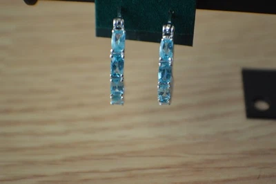 3.30ct Betruka Blue Apatite Hoop Earrings Rhodium over Fine Silver ~ 1 Inch Hoop - Image 1 of 4