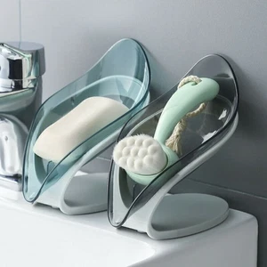 Soap Box Leaf Shape Soap Dish Holder Drain Organizer Container Bathroom Kitchen - Bild 1 von 12