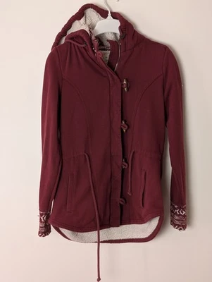 Hollister Women’s Toggle Fleece Jacket Coat Hoodie Maroon Sherpa Lined Size L - Image 1 of 4