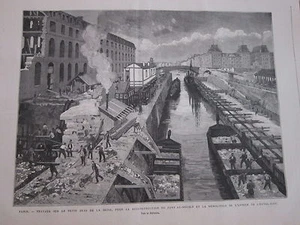 Gravure 1880 - Paris Travaux sur le petit bras de la seine - Foto 1 di 1