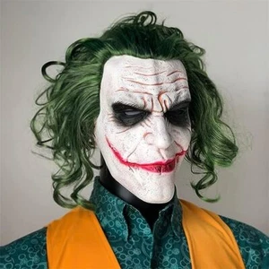 The Dark Knight Batman Joker Latexmaske mit grünem Haar Kopfbedeckung COS Halloween - Bild 1 von 8