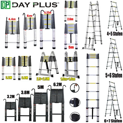 Alu Teleskopleiter ausziehbar 3m-6m Höhe Anlege- Klappleiter 150kg Belastbarkeit - Bild 1 von 4