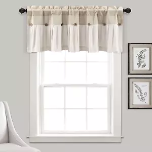 Linen Button Farmhouse Valance, 52" W X 18" L, Linen - Rustic Kitchen Valance fo - Picture 1 of 9