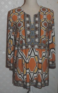 Chico's Tunic Top Women's Size 2 Geometric Pattern 3/4 Sleeve Pullover Tunic - Picture 1 of 5