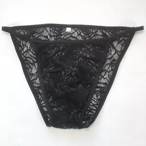 K342 Sexy Mens String Bikini Contoured Pouch stretchy Lace Floral Big Net black - Picture 1 of 14