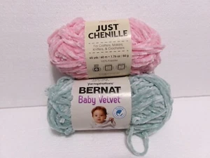 2 Baby Velvet Blanket Yarn Skeins BERNAT MISTY BLUE & JUST CHENILLE PINK - Picture 1 of 10