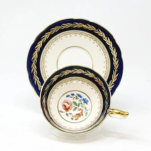 Vtg Aynsley Cobalt Blue & Gold Teacup & Saucer Flower Bowl Laurel Wreath Border - Picture 1 of 9