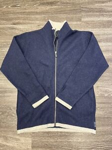 LOCHAVEN OF SCOTLAND Mens XS 100% WOOL Blue Sweater~ Full Zip 21.5x28