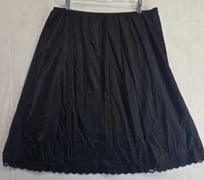 Vintage Perfectform Half Slip Long Black Nylon Skirt 2X Plus 26 In Lace Goth - Image 1 of 4
