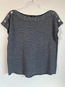 Jones New York Striped Cap Sleeve Nautical Button Shoulder Boat Neck Top Size L - Picture 1 of 8