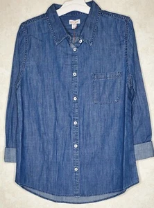 Cat & Jack Girls Youth Long Sleeve Shirt XXL 18 Front Button Up Demin - Picture 1 of 6