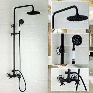 Rainfall 8" Black Wall Mounted Shower Head Set Bathroom Hand Spray Mixer Faucet - Bild 1 von 11