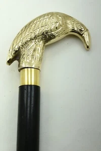 Designer Vintage Brass Crow Rook Handle Style Wooden Inlay Walking Stick Cane - Picture 1 of 4