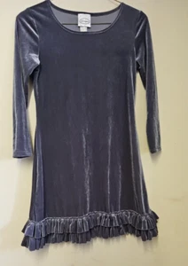 DEMPLES GRAY VELVET DRESS WITH DOUBLE RUFFLE GIRLS SIZE 8 - Picture 1 of 4