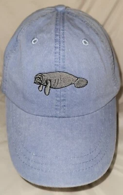 Adams Manatee Baseball Cap Hat Leather Adjustable Strapback Quality Trucker Blue - Image 1 of 4