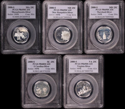 2000-S MA, NH, MD, SC, & VA Silver State Quarter 5 Coin Set PCGS PR-69 DCAM - Image 1 of 2
