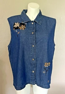 Decorated Originals Cracker Barrel Embroidered Denim Vest Sleeveless Top XXL NWT - Picture 1 of 8