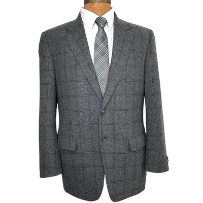 Corneliani Men 40R Gray Blazer Jacket Sport Coat Wool  Cashmere Windowpane - Image 1 of 4