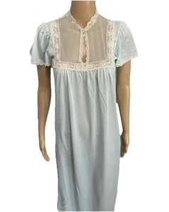 Beau Monde 60s Nylon Nightgown Sheer Lace Bodice Baby Blue Victoriana Sz S - Picture 1 of 15