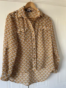NEXT Sheer Yellow/Black Geometric Patterned Blouse Size 16 Ex Cond - Picture 1 of 5
