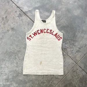 Vintage 1930s Basketball Jersey Wool St. Wenceslaus Burnham Line White - Picture 1 of 6