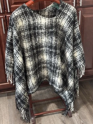Lauren Ralph Lauren Suéter Flecos Poncho Envoltura Capa Flecos Boho Clásico Núcleo Foto 1 de 4