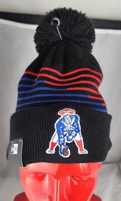 NUEVA ERA NFL NEW ENGLAND PATRIOTS POM GORRO ZIG ZAG SOMBRERO DE PUNTO NEGRO NUEVO CON ETIQUETAS Foto 1 de 4
