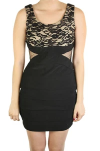Ruby Rox Black-Nude Lace-Top Bodycon Dress S - Picture 1 of 2