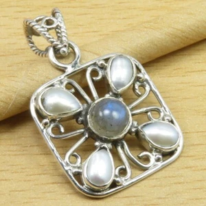 LABRADORIT, PERLE Anhänger 1,2" 925 reines Sterlingsilber echter Stein Schmuck - Bild 1 von 2