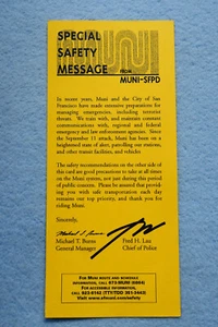 San Francisco MUNI -  Special Safety Message (Terrorism) - Picture 1 of 2