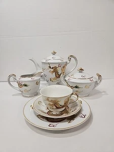 Set of 22 Occupied Japan Gold Dragon Pheonix Coffee Pot Creamer Sugar Cup Saucer - Picture 1 of 17