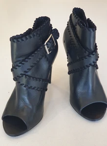 SENSO Boots Size 9 Black Leather Open Toe Ankle Boot, Straps, Buckle, Model OMEI - Picture 1 of 14