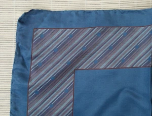 VTG David Lawrence Hand Rolled Mens Silk Pocket Square Red Orange Blue Stripe - Picture 1 of 4