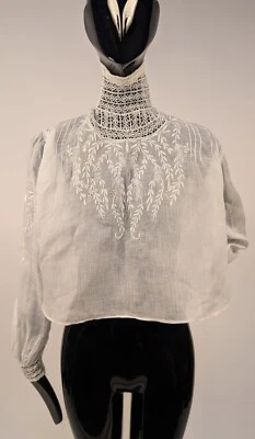 BLUSA ROMÁNTICA GLICINA BORDADA A MANO ¡CON LA MÁS ALTA! COLLAR ENCAJE CELULOIDE DESHUESADO Foto 1 de 4