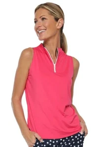 NWT BELYN KEY Melon Hot Pink Navy Floral Reversible Sleeveless Golf Shirt XS S - Picture 1 of 2