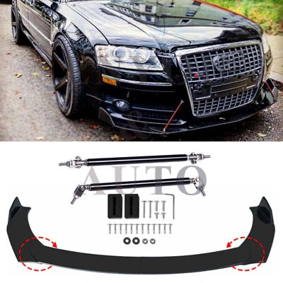 Front Bumper Lip Splitter Spoiler Body Kit + Strut Rods for Audi A3 A4 A5 A6 6 - Image 1 of 4