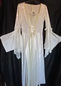 Lip Service Gown Dress L Ivory Y2K 90s Bride Renaissance Velvet Goth bell sleeve - Picture 1 of 7
