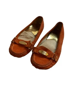 Michael Kors MK Plate Loafers Womens 8.5 M Orange Suede Casual Moccasin Flats - Picture 1 of 15