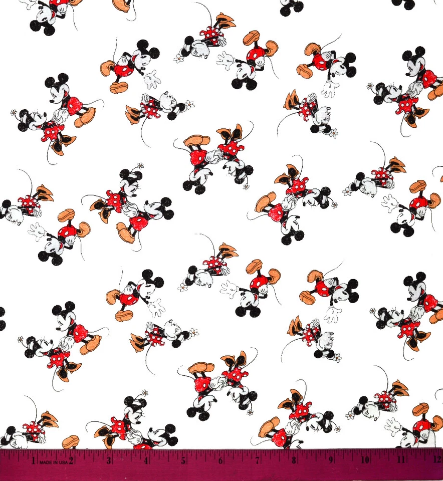 Tela Mickey & Minnie Mouse - MEDIA YARDA - 100% Algodón - Costura Acolchado Blanco Foto 1 de 1