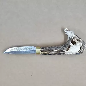 Cuchillo de caza Mammut cuerno de ciervo abrecartas forjado a mano Finlandia cuchillo de bolsillo - Imagen 1 de 16