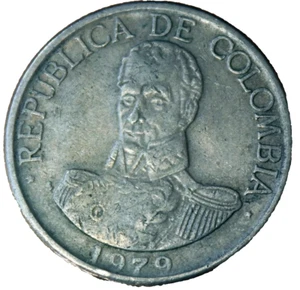 1979 COLOMBIA - 1 Peso Copper-Nickel Coin - Bust of Simon Bolivar - Collectible - Picture 1 of 2