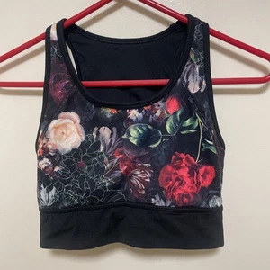 Athleta Floral Sports Bra Small S Multicolor Crop Top Open Back - Picture 1 of 6
