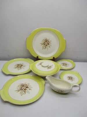 CUNNINGHAM & PICKETT "SUNGLOW" (7pc) 24K Gold Trim 2 Cake Plates-Platter-& More - Image 1 of 4