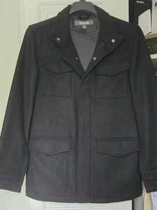 Kenneth Cole Men Size Medium Pea Coat Jacket Rain Winter Black Wool 6 Button Zip - Picture 1 of 6
