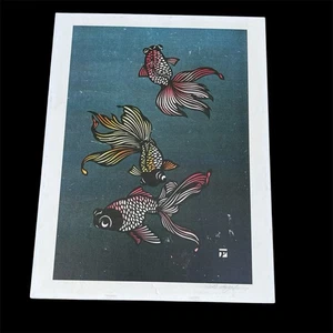 Goldfish Papercutting by Aki Sogabe 1992 Signed 8.5"x11" Japanese Art Flaw - Picture 1 of 15