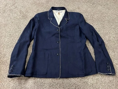 TOMMY HILFIGER Mujer 12 Azul 100% Lino Blazer Chaqueta Ajuste Moderno Preppy Foto 1 de 4